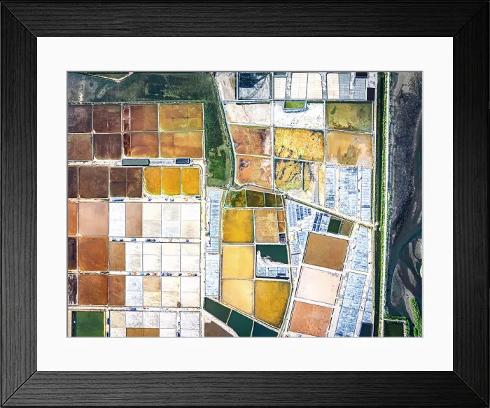 Framed Print : Multicolored patterns of evaporation salt ponds, Hon Khoi, Khanh Hoa province, Vietnam Framed Print : Multicolored patterns of evaporation salt ponds, Hon Khoi, Khanh Hoa province, Vietnam