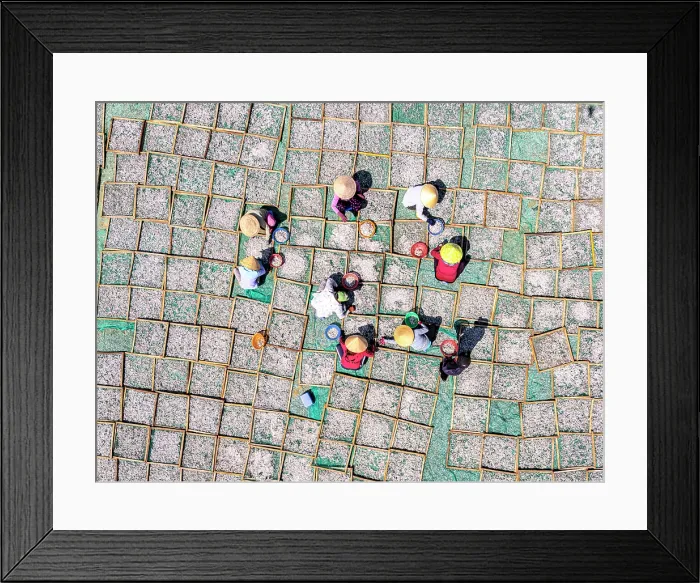 Framed Print : Workers drying anchovies on wooden racks, Tuy An, Phu Yen Province, Vietnam Framed Print : Workers drying anchovies on wooden racks, Tuy An, Phu Yen Province, Vietnam