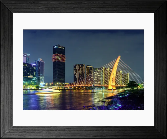 Framed Print : Illuminated Ba Son Bridge by the waterfront, Ho Chi Minh City (Saigon), Vietnam