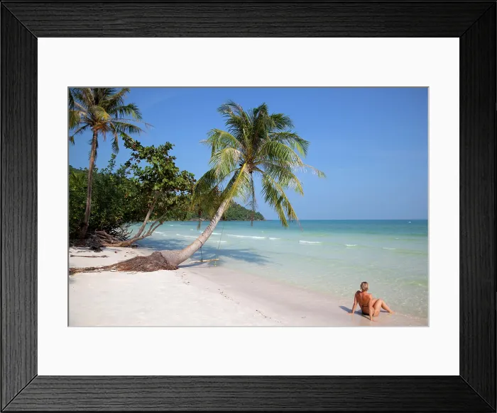 Framed Print : Vietnam, Phu Quoc, Mekong, A girl sitting on the sand at Sao Beach Framed Print : Vietnam, Phu Quoc, Mekong, A girl sitting on the sand at Sao Beach