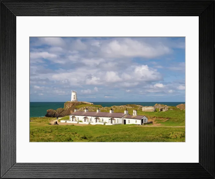 Framed Print : Pilots cottages and Twr Mawr lighthouse on Llanddwyn Island in Anglesey, Wales Framed Print : Pilots cottages and Twr Mawr lighthouse on Llanddwyn Island in Anglesey, Wales