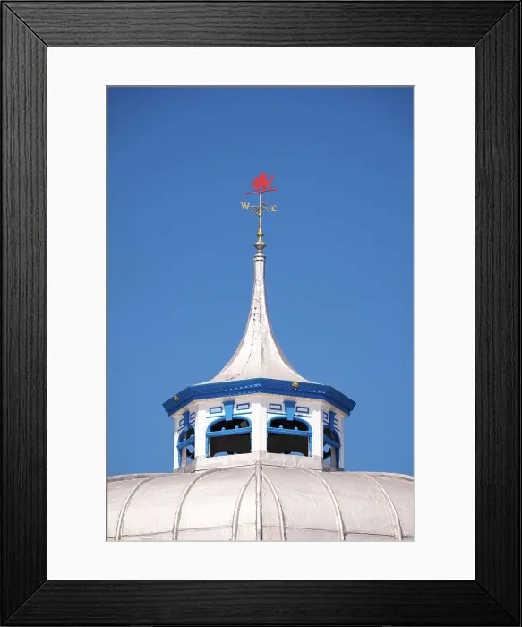 Framed Print : A red dragon weather vane on the top of Pier Pavilion on Llandudno Pier, the longest pier in Wales, Llandudno, Conwy, Wales