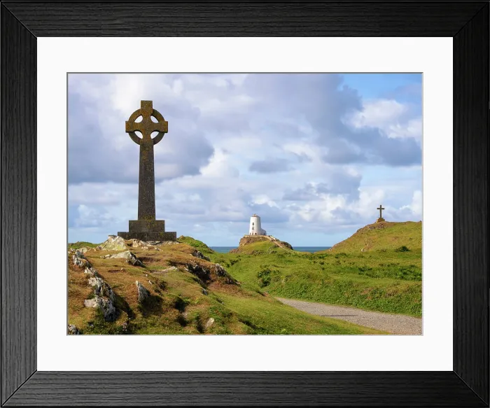 Framed Print : Celtic cross, Twr Mawr lighthouse and a cross on Llanddwyn Island in Anglesey, Wales Framed Print : Celtic cross, Twr Mawr lighthouse and a cross on Llanddwyn Island in Anglesey, Wales