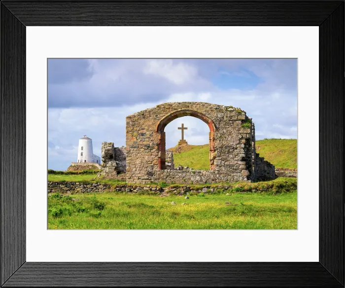 Framed Print : Twr Mawr lighthouse, St Dwynwen Church ruins and a cross on Llanddwyn Island in Anglesey, Wales Framed Print : Twr Mawr lighthouse, St Dwynwen Church ruins and a cross on Llanddwyn Island in Anglesey, Wales