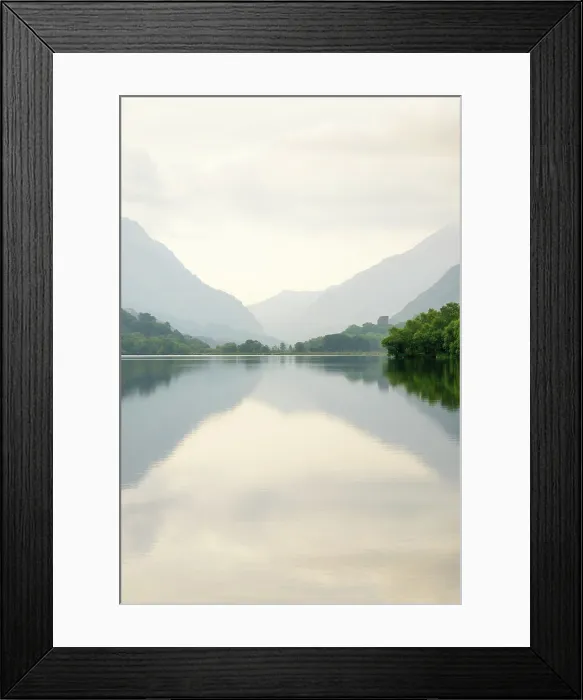 Framed Print : A misty morning on Llyn Padarn (Lake Padarn), Gwynedd, Eryri (Snowdonia), Wales