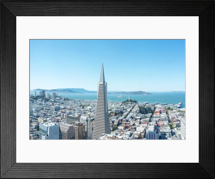 Framed Print : Bay Area and Downtown San Francisco with Transamerica Building, Golden Gate Bridge to the Left, Alcatraz and Coit Tower to the Right, San Francisco, California, USA Framed Print : Bay Area and Downtown San Francisco with Transamerica Building, Golden Gate Bridge to the Left, Alcatraz and Coit Tower to the Right, San Francisco, California, USA