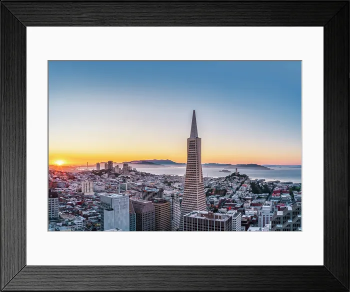 Framed Print : Bay Area and Downtown San Francisco with Transamerica Building, Golden Gate Bridge to the Left, Alcatraz and Coit Tower to the Right, San Francisco, California, USA Framed Print : Bay Area and Downtown San Francisco with Transamerica Building, Golden Gate Bridge to the Left, Alcatraz and Coit Tower to the Right, San Francisco, California, USA