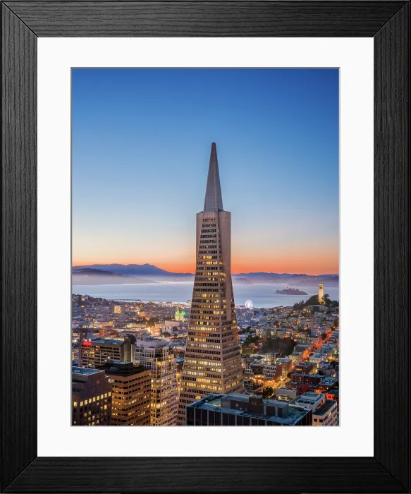 Framed Print : Bay Area and Downtown San Francisco with Transamerica Building, Alcatraz and Coit Tower to the Right, San Francisco, California, USA Framed Print : Bay Area and Downtown San Francisco with Transamerica Building, Alcatraz and Coit Tower to the Right, San Francisco, California, USA