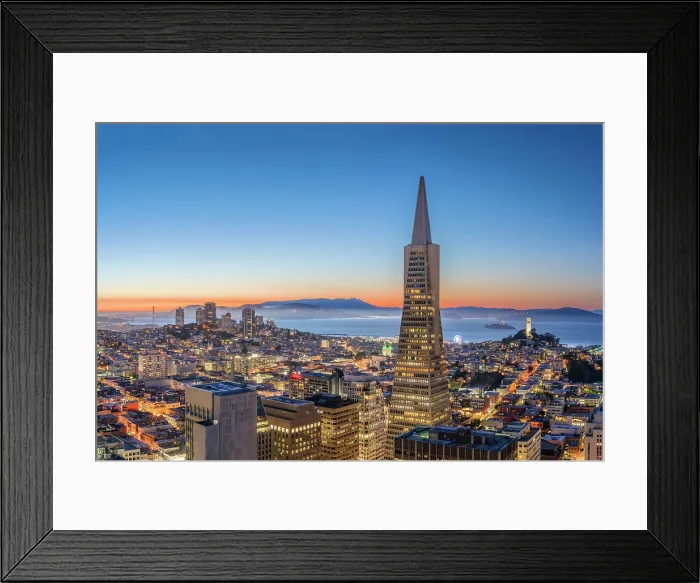 Framed Print : Bay Area and Downtown with Transamerica Building, Golden Gate Bridge to the Left, Alcatraz and Coit Tower to the Right, San Francisco, California, USA Framed Print : Bay Area and Downtown with Transamerica Building, Golden Gate Bridge to the Left, Alcatraz and Coit Tower to the Right, San Francisco, California, USA