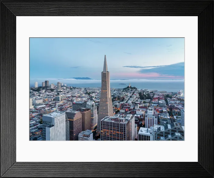 Framed Print : Bay Area and Downtown San Francisco with Transamerica Building, Golden Gate Bridge to the Left, Alcatraz and Coit Tower to the Right, San Francisco, California, USA Framed Print : Bay Area and Downtown San Francisco with Transamerica Building, Golden Gate Bridge to the Left, Alcatraz and Coit Tower to the Right, San Francisco, California, USA