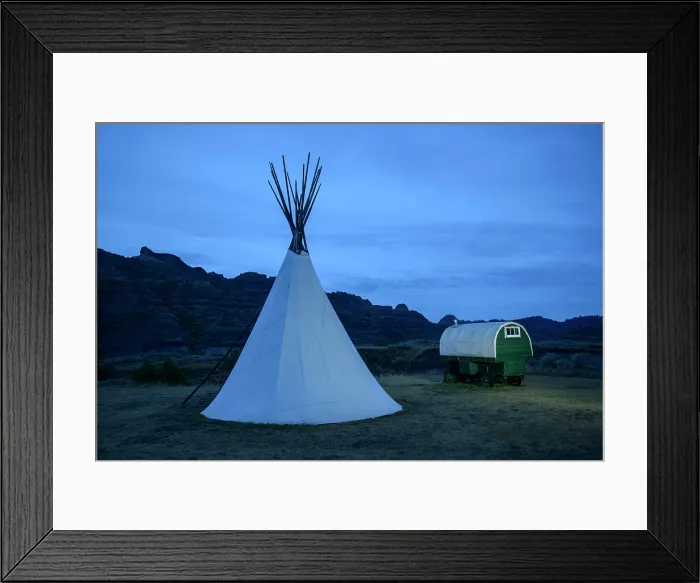 Framed Print : Great Plains, Montana, Eastern, Glendive, Makoshika State Park, Badlands, Tipi and chuck wagon Framed Print : Great Plains, Montana, Eastern, Glendive, Makoshika State Park, Badlands, Tipi and chuck wagon