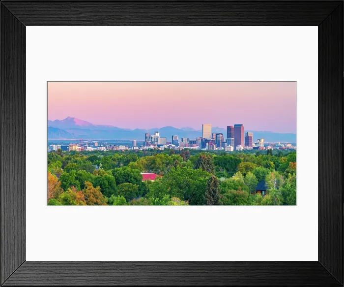Framed Print : USA, Colorado, Denver, skyline with Rocky Mountains Front Range beyond