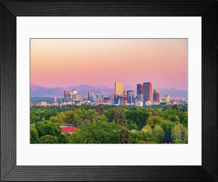 Framed Print : USA, Colorado, Denver, skyline with Rocky Mountains Front Range beyond