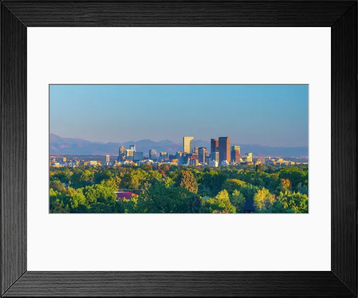 Framed Print : USA, Colorado, Denver, skyline with Rocky Mountains Front Range beyond