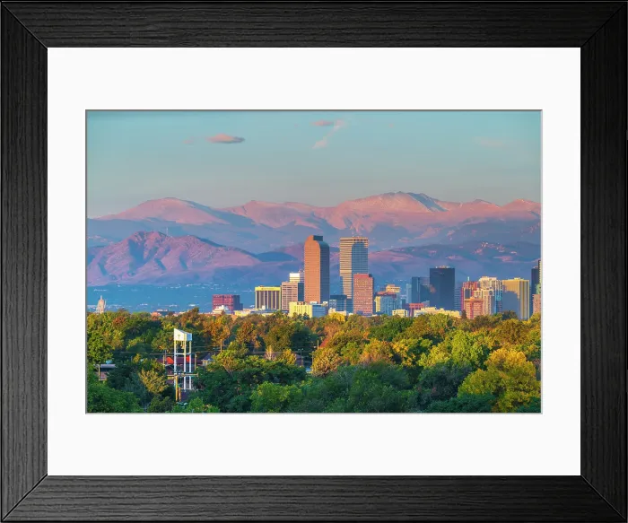 Framed Print : USA, Colorado, Denver, skyline with Rocky Mountains Front Range beyond