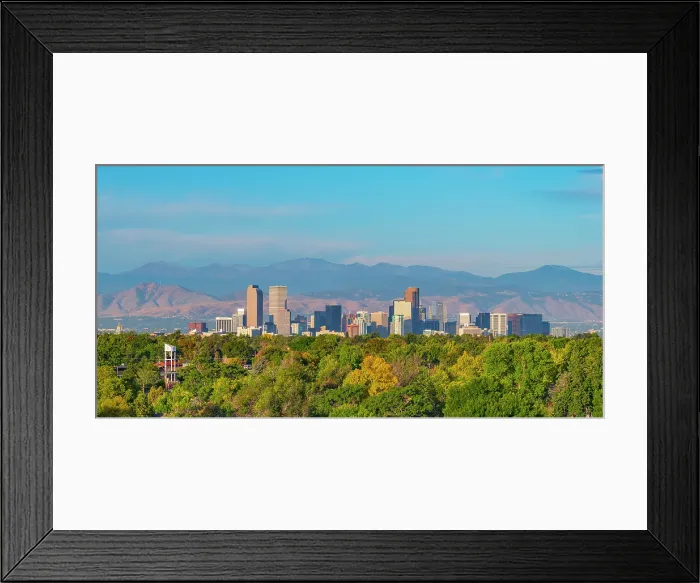 Framed Print : USA, Colorado, Denver, skyline with Rocky Mountains Front Range beyond