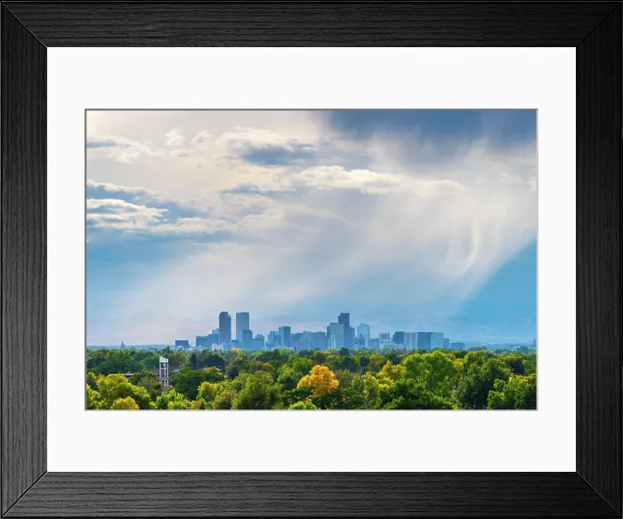 Framed Print : USA, Colorado, Denver, skyline with Rocky Mountains Front Range beyond