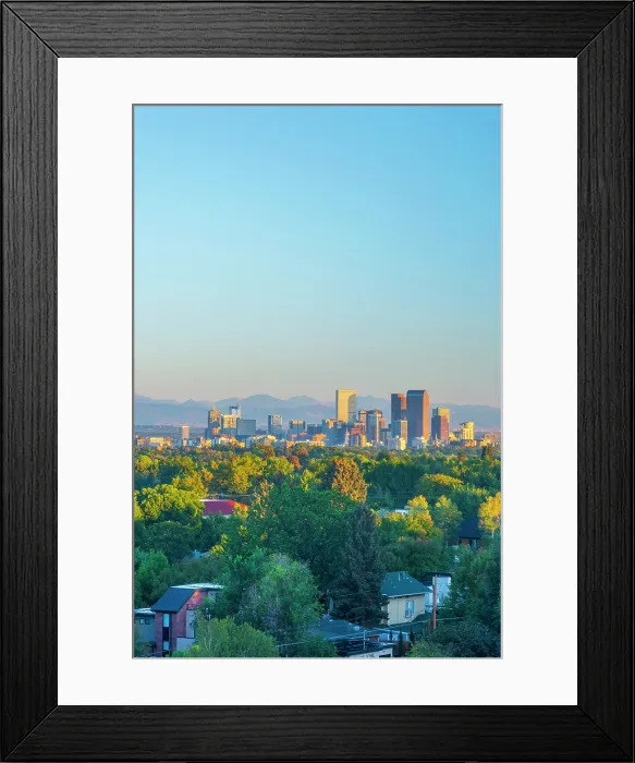 Framed Print : USA, Colorado, Denver, skyline with Rocky Mountains Front Range beyond
