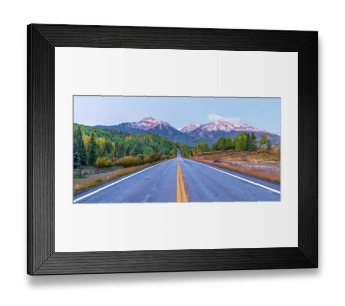 Framed Print : USA, Colorado, Telluride, Highway 145, part of the San Juan Skyway Scenic Byway, Sunshine Mountain, Mount Wilson and Wilson Peak