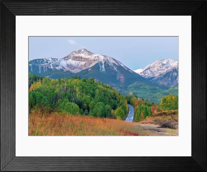 Framed Print : USA, Colorado, Telluride, Highway 145, part of the San Juan Skyway Scenic Byway, Sunshine Mountain, Mount Wilson and Wilson Peak Framed Print : USA, Colorado, Telluride, Highway 145, part of the San Juan Skyway Scenic Byway, Sunshine Mountain, Mount Wilson and Wilson Peak