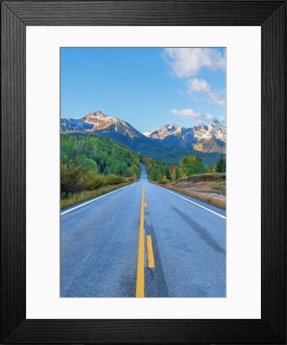 Framed Print : USA, Colorado, Telluride, Highway 145, part of the San Juan Skyway Scenic Byway, Sunshine Mountain, Mount Wilson and Wilson Peak Framed Print : USA, Colorado, Telluride, Highway 145, part of the San Juan Skyway Scenic Byway, Sunshine Mountain, Mount Wilson and Wilson Peak