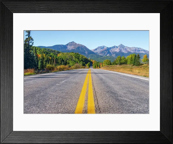 Framed Print : USA, Colorado, Telluride, Highway 145, part of the San Juan Skyway Scenic Byway, Sunshine Mountain, Mount Wilson and Wilson Peak Framed Print : USA, Colorado, Telluride, Highway 145, part of the San Juan Skyway Scenic Byway, Sunshine Mountain, Mount Wilson and Wilson Peak