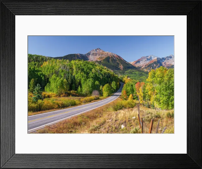 Framed Print : USA, Colorado, Telluride, Highway 145, part of the San Juan Skyway Scenic Byway, Sunshine Mountain, Mount Wilson and Wilson Peak Framed Print : USA, Colorado, Telluride, Highway 145, part of the San Juan Skyway Scenic Byway, Sunshine Mountain, Mount Wilson and Wilson Peak