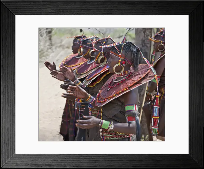 Framed Print : Pokot women wearing traditional beaded ornaments and brass earrings denoting their married status Framed Print : Pokot women wearing traditional beaded ornaments and brass earrings denoting their married status