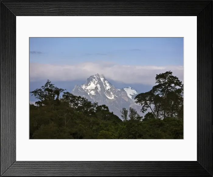 Framed Print : The peaks of Mount Kenya from the Aberdare National Park. Mount Kenya is Africas second highest mountain rising to a height of