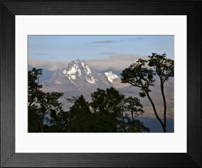 Framed Print : The peaks of Mount Kenya from the Aberdare National Park. Mount Kenya is Africas second highest mountain rising to a height of Framed Print : The peaks of Mount Kenya from the Aberdare National Park. Mount Kenya is Africas second highest mountain rising to a height of