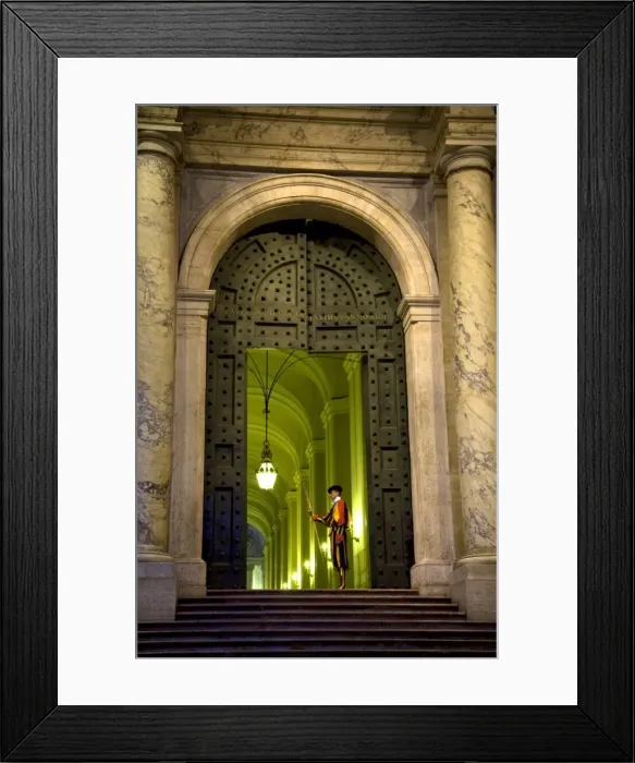 Framed Print : Rome, Italy; A Swiss guard at the entrance gates to the Vatican Framed Print : Rome, Italy; A Swiss guard at the entrance gates to the Vatican