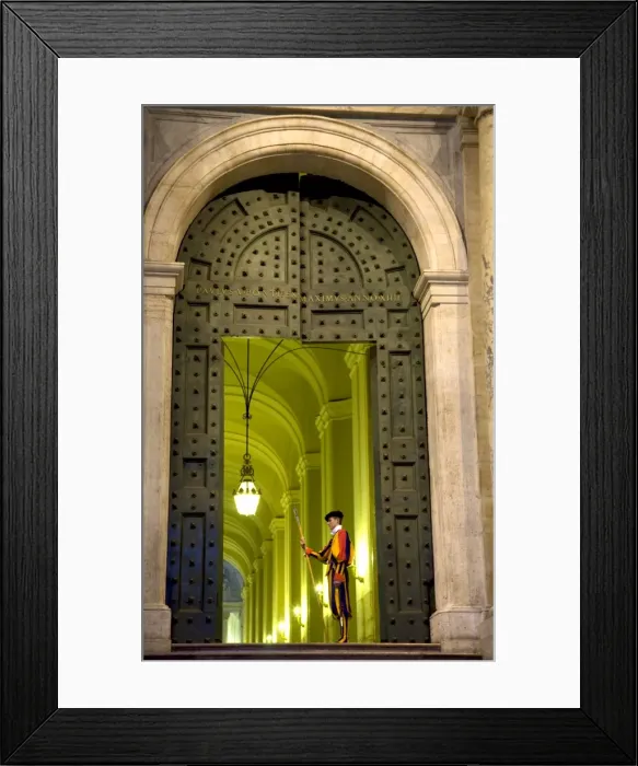 Framed Print : Rome, Italy; A Swiss guard at the entrance gates to the Vatican Framed Print : Rome, Italy; A Swiss guard at the entrance gates to the Vatican
