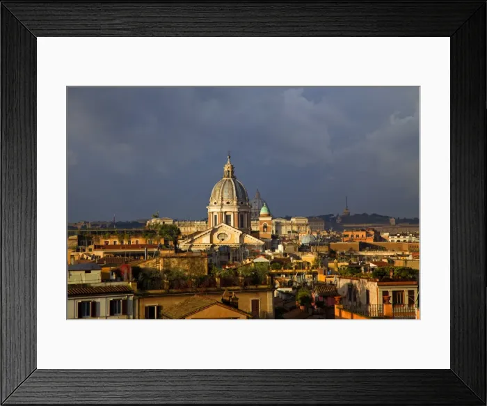 Framed Print : Rome, Italy; A narrowed overview of rooftops with the St. Peters Basilica Cupola on the horizon Framed Print : Rome, Italy; A narrowed overview of rooftops with the St. Peters Basilica Cupola on the horizon