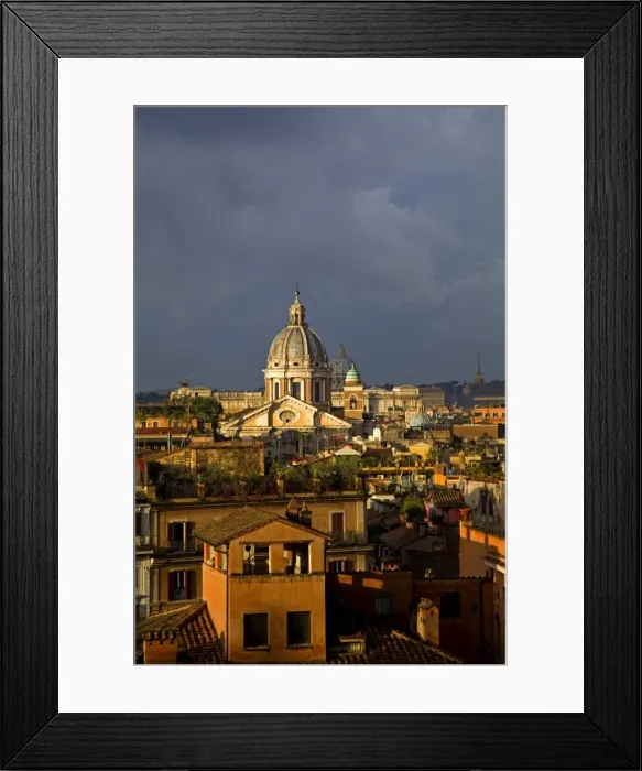 Framed Print : Rome, Italy; A narrowed overview of rooftops with the St. Peters Basilica Cupola on the horizon Framed Print : Rome, Italy; A narrowed overview of rooftops with the St. Peters Basilica Cupola on the horizon