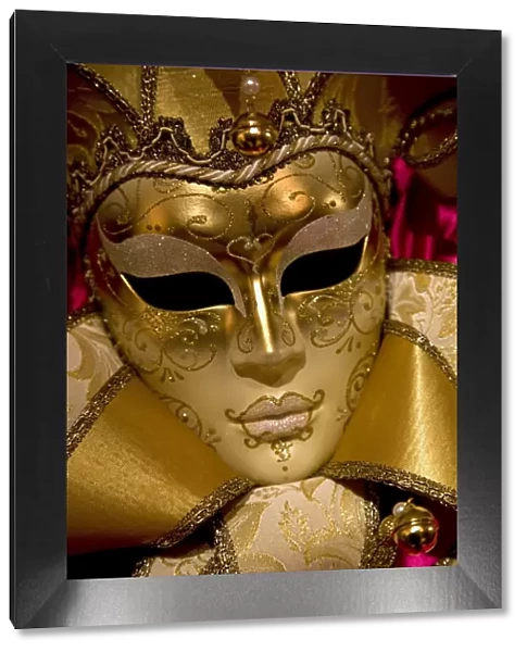 Venice, Veneto, Italy; An ornamented Venetian Carnival mask