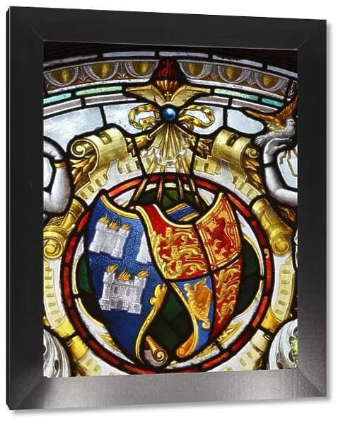 Ireland, Dublin, Kildare Street, The National Library of Ireland, stained glass detail in the grand staircase
