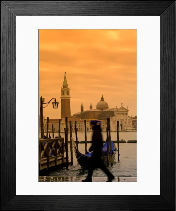 Framed Print : Venice, Veneto, Italy; A gondolier walking on the bacino di san marco onlooking San Giorgio Maggiore Framed Print : Venice, Veneto, Italy; A gondolier walking on the bacino di san marco onlooking San Giorgio Maggiore