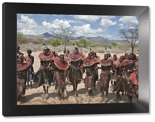 Pokot women and girls dancing to celebrate an Atelo ceremony. The Pokot are pastoralists speaking a Southern