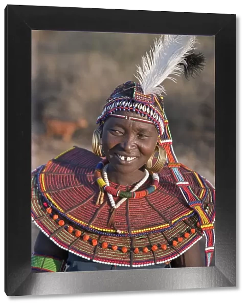 A Pokot woman wearing the traditional beaded ornaments of her tribe which denote her married status