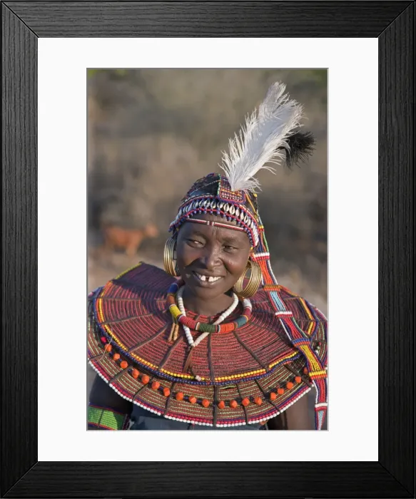 Framed Print : A Pokot woman wearing the traditional beaded ornaments of her tribe which denote her married status Framed Print : A Pokot woman wearing the traditional beaded ornaments of her tribe which denote her married status