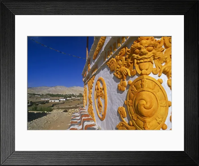 Framed Print : Nepal, Himalaya, Mustang, Charang. A decorative chorten, or Buddhist shrine