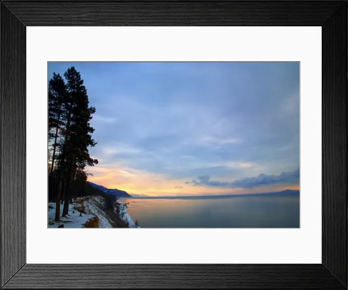 Framed Print : Russia, Siberia, Baikal; Morning light on Lake Bakal partly frozen in winter Framed Print : Russia, Siberia, Baikal; Morning light on Lake Bakal partly frozen in winter