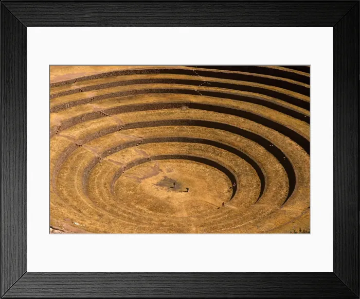 Framed Print : Peru, Andes, Cordillerra Urubamba, Urubamba, Moray. Striking Inca terraces - believed to have been a kind of crop nursey - fill an amphitheatre-like bowl in the hills Framed Print : Peru, Andes, Cordillerra Urubamba, Urubamba, Moray. Striking Inca terraces - believed to have been a kind of crop nursey - fill an amphitheatre-like bowl in the hills