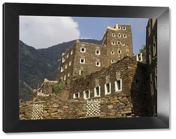 Saudi Arabia, Asir, Rejal- al-amaa. Standing in the Asir Mountains and recently part-restored