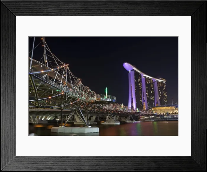 Framed Print : Singapore, Singapore, Marina Bay. The Helix Bridge and Marina Bay Sands Singapore