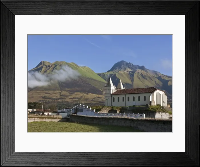 Framed Print : Ecuador, Imbavalu towering above a local Catholic church on the outskirts of Otavalo