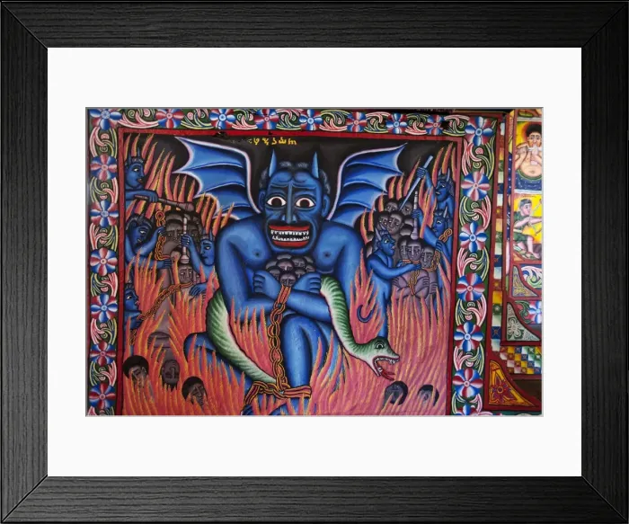 Framed Print : Ethiopia, Lake Tana. Brightly-coloured murals depict religious scenes in Beta Giorgis Monastery Framed Print : Ethiopia, Lake Tana. Brightly-coloured murals depict religious scenes in Beta Giorgis Monastery