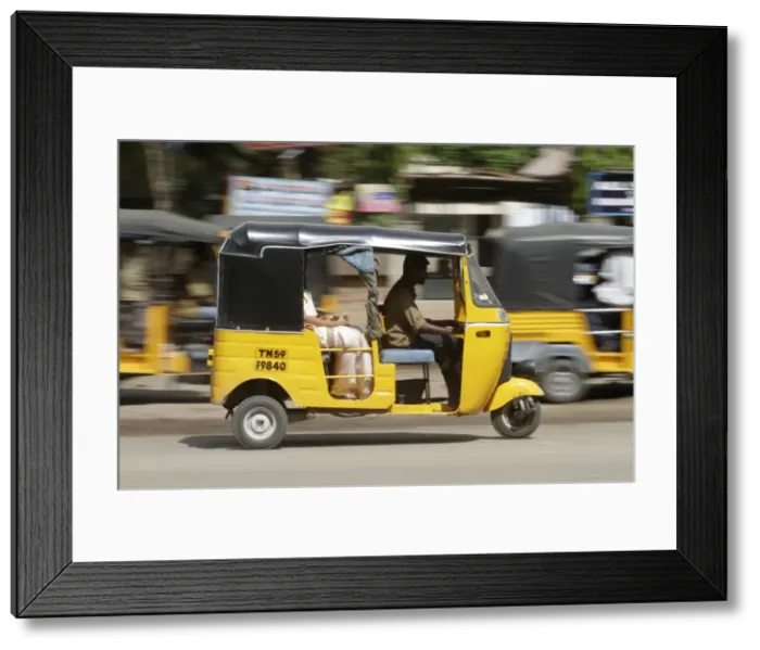 Framed Print : India, Tamil Nadu. Tuk-tuk (auto rickshaw) in Madurai