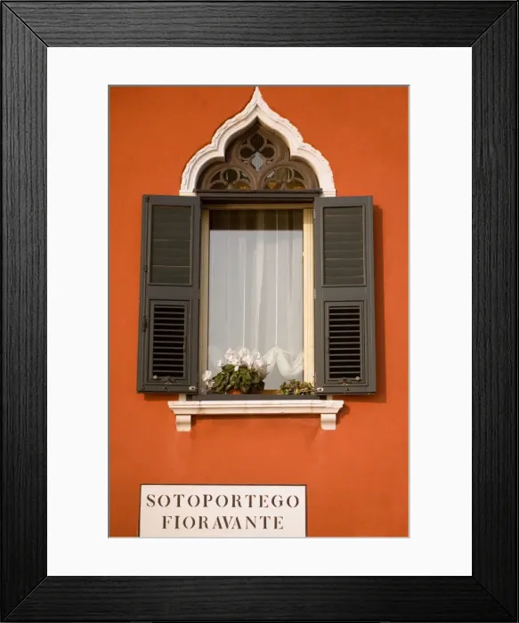 Framed Print : Italy, Veneto, Venice; A typical Ventian window with persiane - shutters which keep out too much light while leaving the possibility to Framed Print : Italy, Veneto, Venice; A typical Ventian window with persiane - shutters which keep out too much light while leaving the possibility to