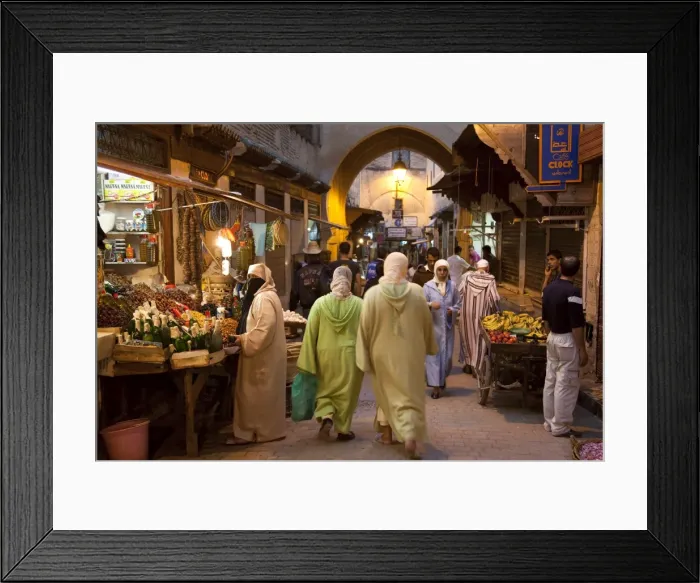 Framed Print : Street life on Talaa Kbira in the old medina of Fes, Morocco